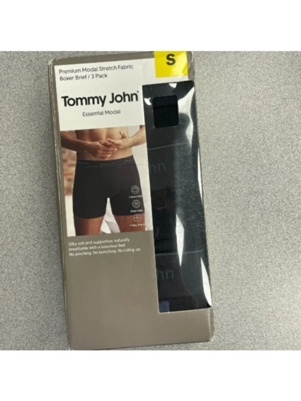 Tommy John Men's S Essential Modal Boxer Briefs 3-Pack Black Premium H1992